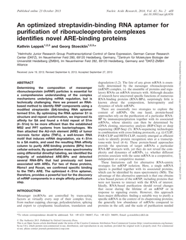 An Optimized Streptavidin-Binding RNA Aptamer for Purification Of