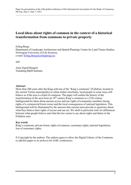 Local Ideas About Rights of Common in the Context of a Historical Transformation from Commons to Private Property