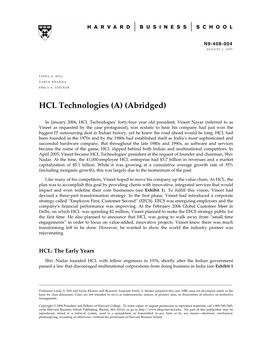 HCL Technologies (A) (Abridged)