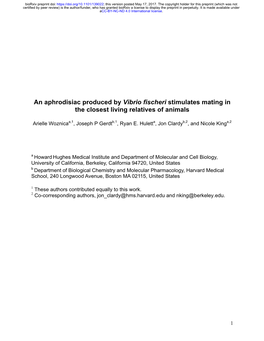 An Aphrodisiac Produced by Vibrio Fischeri Stimulates Mating in the Closest Living Relatives of Animals