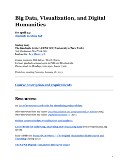 Course Schedule: Big Data, Visualization, and Digital