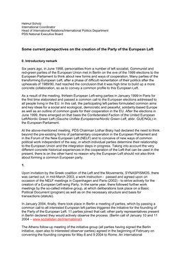 Some Current Perspectives on the Creation of the Party of the European Left