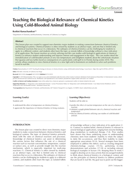 Teaching the Biological Relevance of Chemical Kinetics Using Cold-Blooded Animal Biology