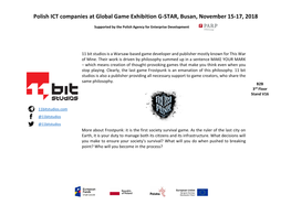 Polish ICT Companies at Global Game Exhibition G-STAR, Busan, November 15-17, 2018