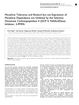 Morphine Tolerance and Reward but Not Expression Of