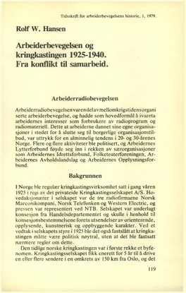 Arbeiderbevegelsen Og Kringkastingen 1925-40. Fra Konflikt Til Samarbeid