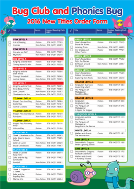 Bug Club and Phonics Bug 2016 New Titles Order Form