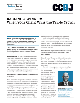 BACKING a WINNER: When Your Client Wins the Triple Crown