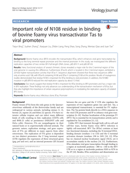 Important Role of N108 Residue in Binding of Bovine Foamy Virus