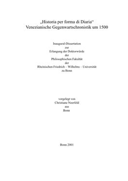 „Historia Per Forma Di Diaria“ Venezianische Gegenwartschronistik Um 1500