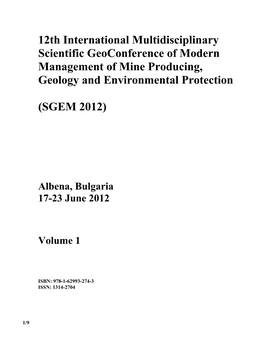 12Th International Multidisciplinary Scientific Geoconference of Modern Management of Mine Producing, Geology and Environmental Protection