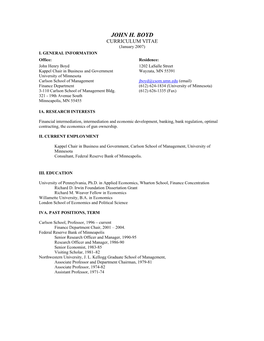 J. H. Boyd Curriculum Vitae