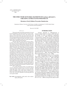 THE STRUCTURE of FLORAL ELEMENTS of Anchusa Officinalis L