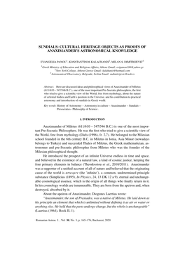 Sundials: Cultural Heritage Objects As Proofs of Anaximander’S Astronomical Knowledge