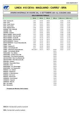Orario Estivo 2021 Ceva