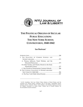 The Political Origins of Secular Public Education: the New York School Controversy, 1840-1842