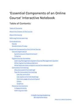 'Essential Components of an Online Course' Interactive Notebook