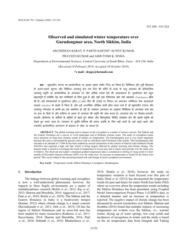Observed and Simulated Winter Temperature Over Gurudongmar Area, North Sikkim, India