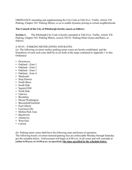 Traffic, Article VII: Parking, Chapter 543: Parking Meters, So As to Enable Dynamic Pricing in Certain Neighborhoods