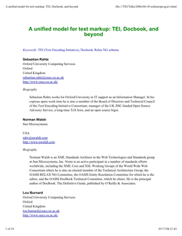 A Unified Model for Text Markup: TEI, Docbook, and Beyond File:///TEI/Talks/2004-04-18-Xmleurope/Gca/X.Html