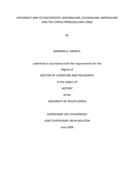 Diplomacy and Its Discontents: Nationalism, Colonialism, Imperialism and the Cyprus Problem (1945-1960)