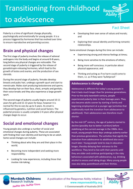 Transitioning from Childhood to Adolescence Fact Sheet