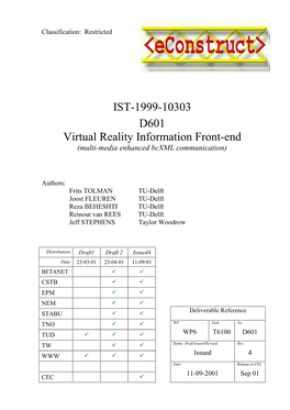 IST-1999-10303 D601 Virtual Reality Information Front-End (Multi-Media Enhanced Bcxml Communication)