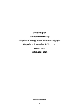 Wieloletni Plan Rozwoju I Modernizacji Urządzeń Wodociągowych Oraz Kanalizacyjnych Gospodarki Komunalnej Spółki Z O