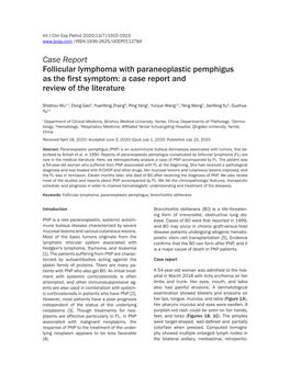 Case Report Follicular Lymphoma with Paraneoplastic Pemphigus As the First Symptom: a Case Report and Review of the Literature