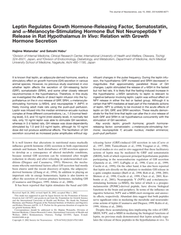 Melanocyte-Stimulating Hormone but Not Neuropeptide Y Release in Rat Hypothalamus in Vivo: Relation with Growth Hormone Secretion