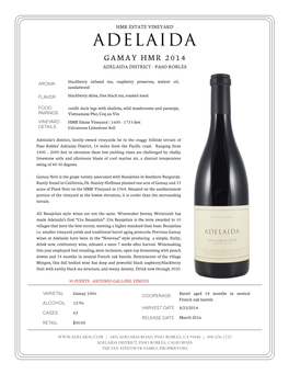 Gamay Hmr 2014 Adelaida District · Paso Robles