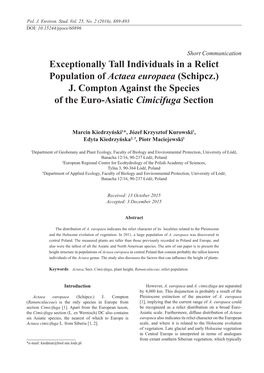 Exceptionally Tall Individuals in a Relict Population of Actaea Europaea (Schipcz.) J