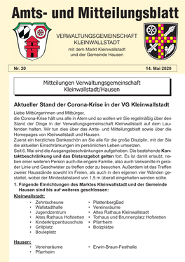 Aktueller Stand Der Corona-Krise in Der VG Kleinwallstadt