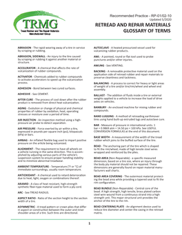 Retread and Repair Materials Glossary of Terms