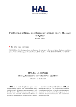 Furthering National Development Through Sport, the Case of Qatar Wadih Ishac