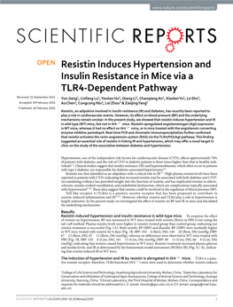 Resistin Induces Hypertension and Insulin Resistance in Mice Via a TLR4-Dependent Pathway