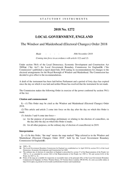 The Windsor and Maidenhead (Electoral Changes) Order 2018