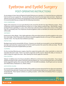 Eyebrow and Eyelid Surgery POST-OPERATIVE INSTRUCTIONS