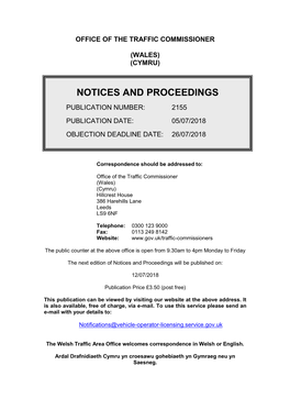 Notices and Proceedings for Wales