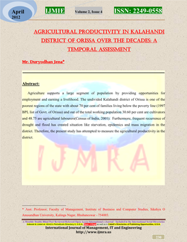 Agricultural Productivity in Kalahandi District of Orissa Over the Decades: a Temporal Assessment