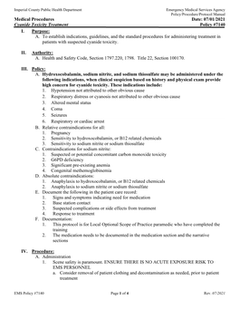 07/01/2021 Cyanide Toxicity Treatment Policy #7140 I. Purpose: A