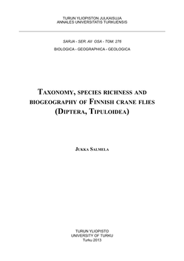 Taxonomy, Species Richness and Biogeography of Finnish Crane Flies (Diptera, Tipuloidea)