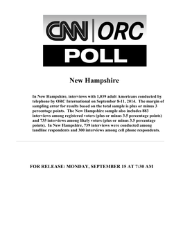 CNN/ORC International Poll -- September 8 to 11, 2014 Likely Voter Question 1/1A Q1