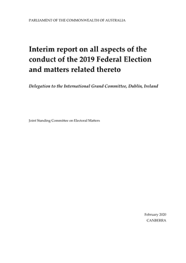 Interim Report on All Aspects of the Conduct of the 2019 Federal Election and Matters Related Thereto
