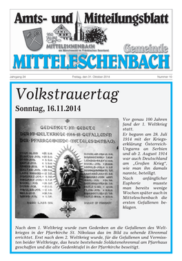 Volkstrauertag Sonntag, 16.11.2014