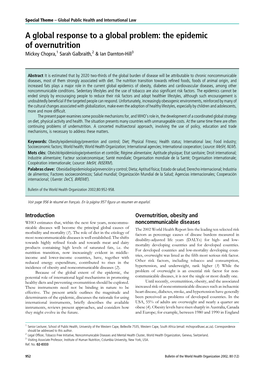 A Global Response to a Global Problem: the Epidemic of Overnutrition Mickey Chopra,1 Sarah Galbraith,2 & Ian Darnton-Hill3