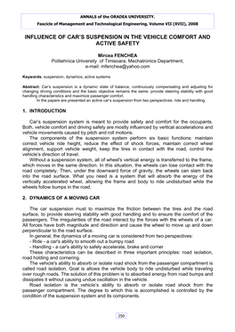 Influence of Car's Suspension in the Vehicle Comfort And