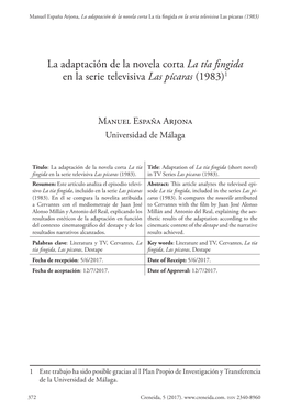 La Adaptación De La Novela Corta La Tía Fingida En La Serie Televisiva Las Pícaras (1983)1