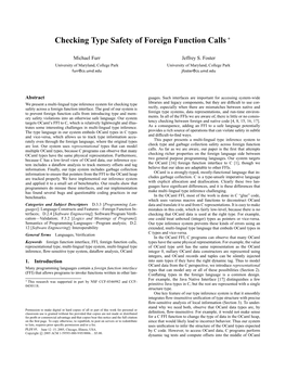 Checking Type Safety of Foreign Function Calls ∗