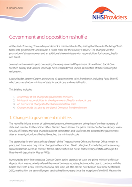 Government and Opposition Reshuffle